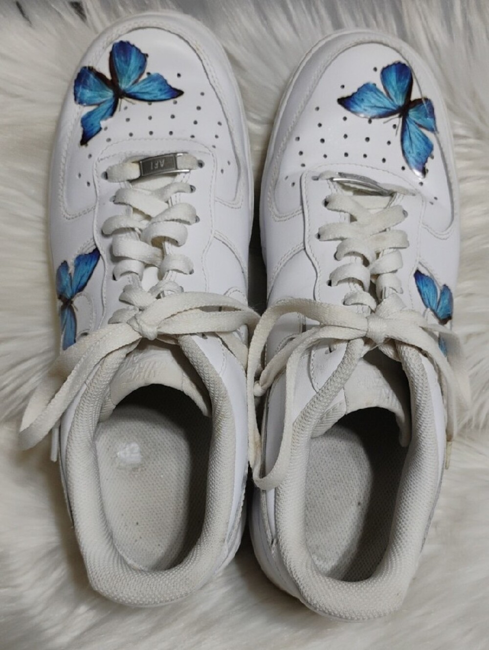 (C-64) Nike Air Force 1 Blue Butterfly Custom Design Sneakers - Picture 6 of 13